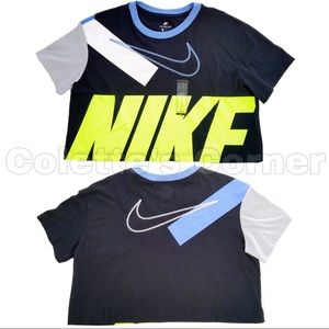 Nike Sports Boxy Cropped Black Colorblock Swoosh short sleeve Tee shirt